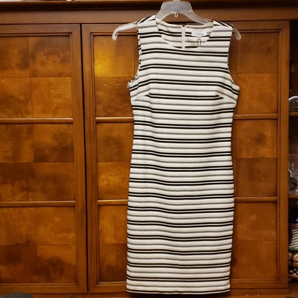 Calvin Klein Dresses & Skirts - Calvin Klein White Stripe Sleeveless Dress Size 4